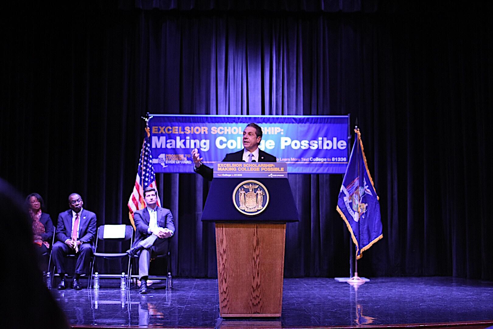Gov. Andrew Cuomo spoke at SUNY Buffalo State on Tuesday, Feb. 7 about the Excelsior Scholarship initiative.