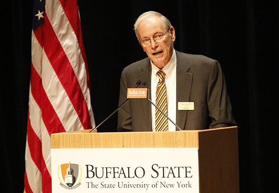 Interim President Howard Cohen addressed students and staff for the first time during his campus address on Sept. 3 in Rockwell Hall.