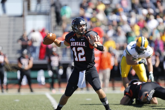 Quarterback Casey Kacz accounted for 461 yards of total offense and one touchdown in the Bengals victory over Brockport on Saturday.