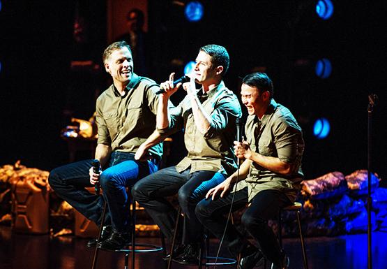 The GIs of Comedy -- from left, Tom Irwin, Jose Sarduy and Thom Tran -- taped their routine Nov. 2 at Rockwell Hall's Performing Arts Center for Comedy Central, enlisting the aid of students from the communication department.