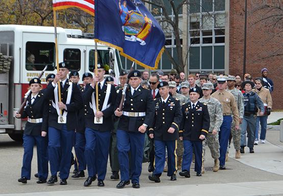 Student veterans march in silence with military members