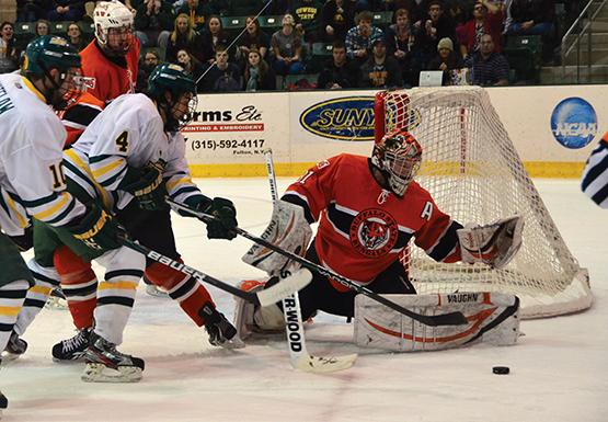 Goalie Kevin Carr makes 33 saves as Buffalo State defeats Oswego for the first time in programs 21-year history.