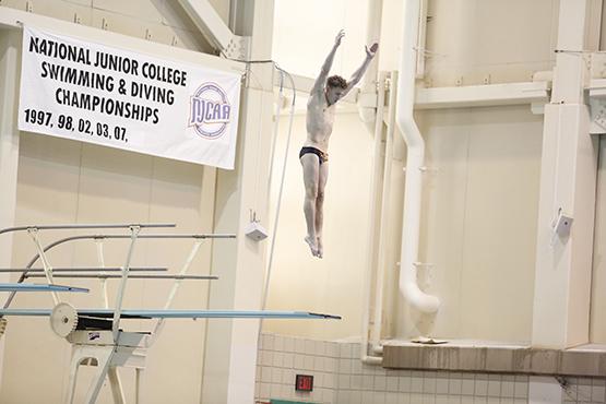 Alec Fleet finished first in the 1-meter dive at the SUNYAC championships in downtown Buffalo to give Buffalo State its first title since 2001. 
