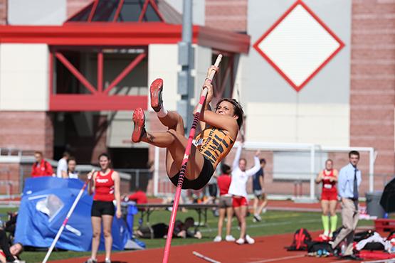 Senior Heather Becker added to her own school record in Pole-vaultng (3.20m).