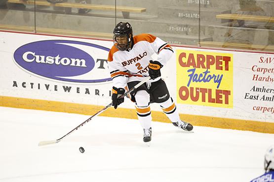 Senior defenseman Clayton Lewis registered one assist in Buffalo State’s 3-2 loss at Brockport on Saturday. 