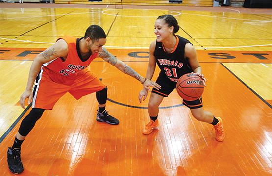 Senior forwards Justin Mitchell (left) and Staci McElroy (right) became the faces of the mens and womens basketball programs during their four-year playing careers at Buffalo State.