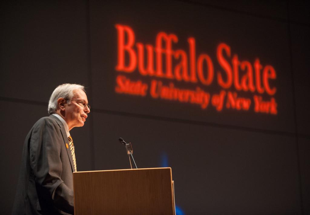 Interim+President+Howard+Cohen+speaks+to+Buffalo+State+for+the+first+time+in+September.+He+has+filled+in+as+president+this+year+as+the+school+searches+for+its+ninth+president+after+Aaron+Podolefsky+passed+away+in+August.