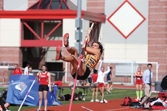 Heather Becker broke her own school record in the pole vault over the weekend.