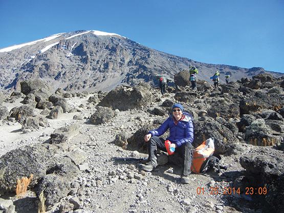 Jill Singer on the hiking trail to the summit of Mount Kilimanjaro.