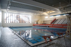 The swimming pool now has a depth of 12 feet; deep enough to dive into.