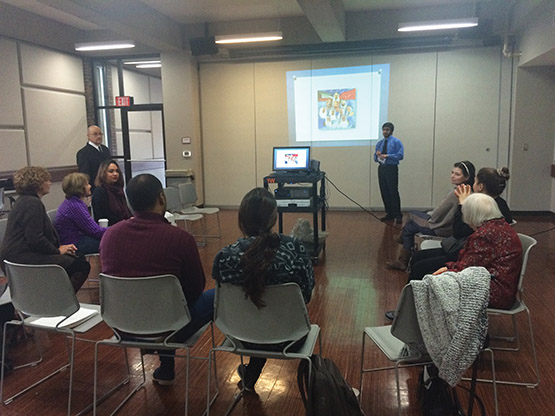 Abdullah Rashed speaks to international students during International Social Hour.