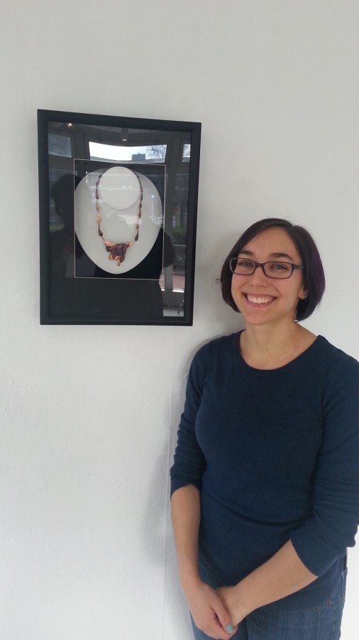 Stephanie Kahn with her jewelry that was featured in the exhibition.