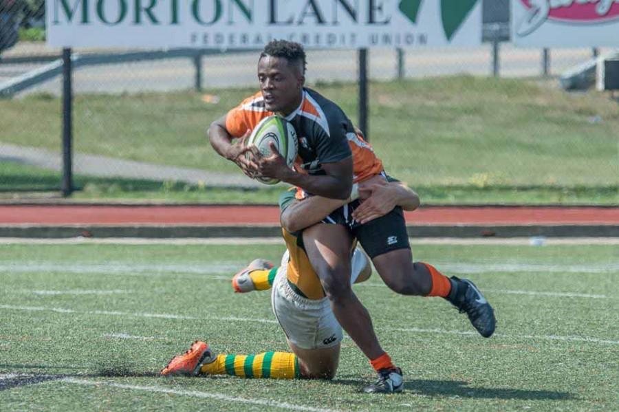 Senior August Edwards helped lead Buffalo State club rugby to a 14-7 victory over Geneseo on Saturday.