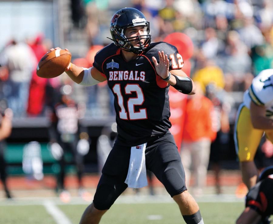 Former Buffalo State quarterback Casey Kacz holds programs records for completion percentage in a career (59.2 percent), completion percentage in season (62 percent), quarterback rushing yards (849), rushing touchdowns by a quarterback (18), and passing yards in a game (579).