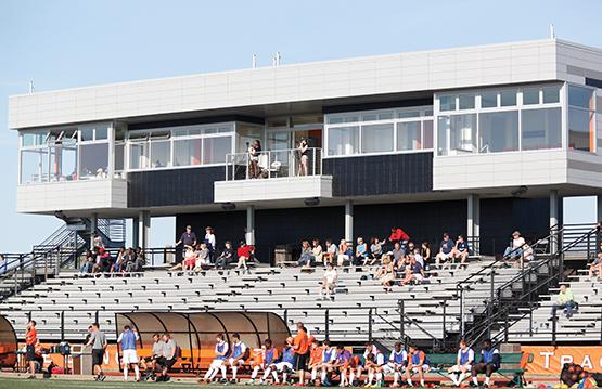 The outside of the press box now includes overhead and side coverage from the elements for camera personnel.