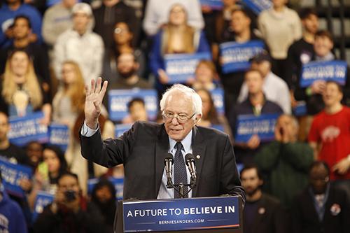 Presidential candidate Bernie Sanders addressed a crowd of about 3,000 outside University at Buffal's Alumni Arena who were denied access to the event before stepping inside.