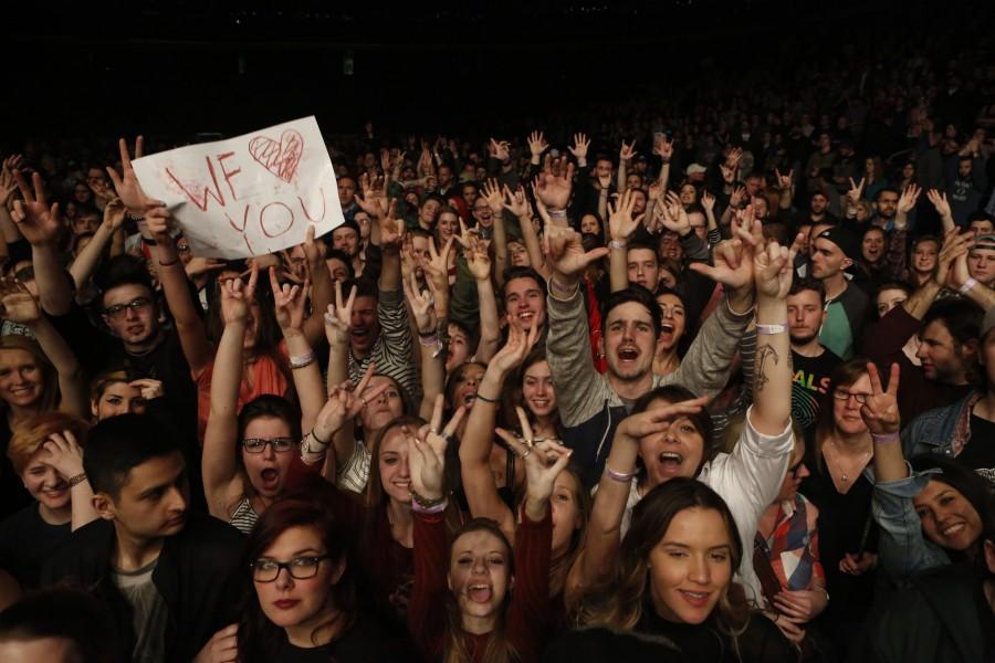 Alt. Buffalo fans get rowdy for a photo during Cage The Elephant's encore performance on March 28.