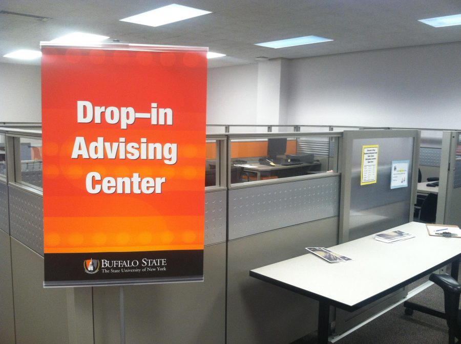 The Drop-in Advising Center is located in the back of the E.H. Butler Library info desk.
