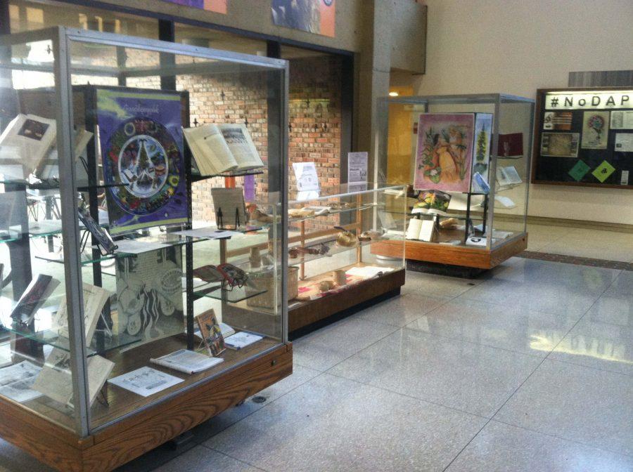 The Native American Students Association set up a display inside the main entrance of the E.H. Butler Library.