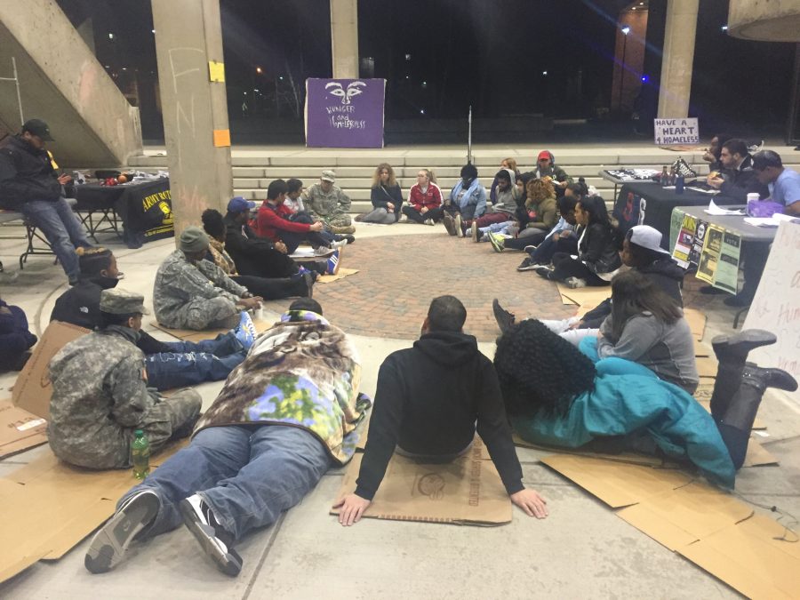 Students and community members band together to advocate for homelessness and hunger awareness at 2016s Sleep Out. 