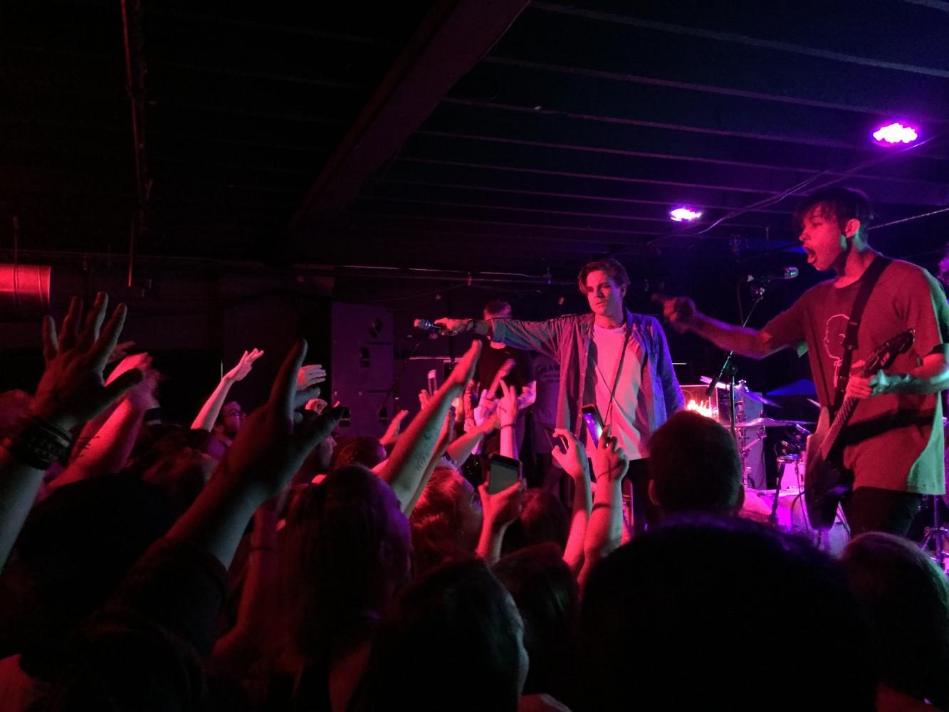 Left to right: Ollie Baxxter and Dorian Cooke get the crowd going at the Waiting Room last night. (Photo by Chris Prenatt)