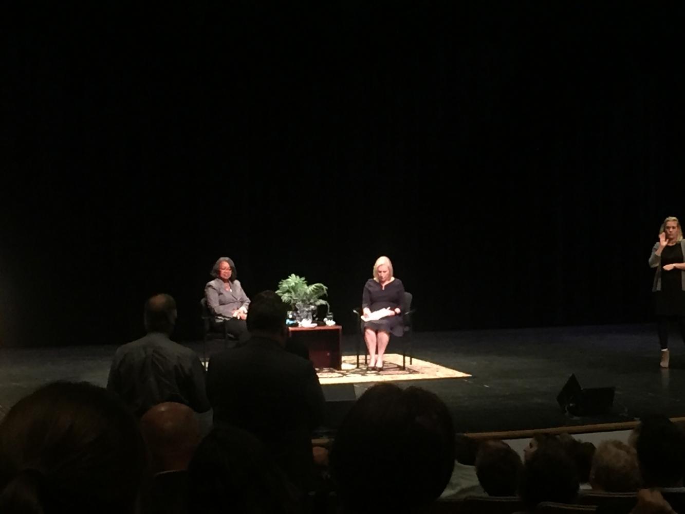Francesca Bond / The Record
Sen. Kirsten Gillibrand and Buffalo State President Katherine Conway-Turner on stage for Town Hall meeting