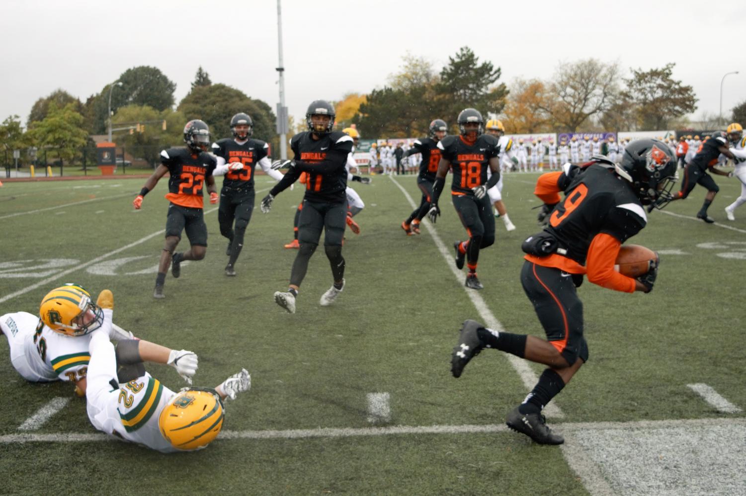 Senior Jamar Rutledge had two touchdowns in Buffalo State's season opening loss to Bridgewater State Saturday.