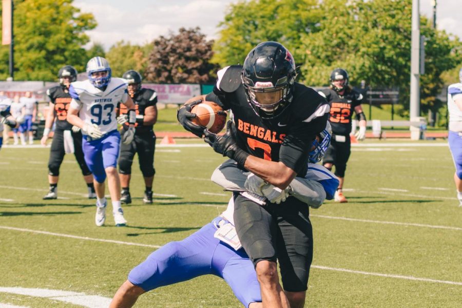 Jordan Evert blocked a punt and recovered the ball for a touchdown in Buffalo State's 38-14 loss to Morrisville. That was first play of its kind for the Bengals since 2007.