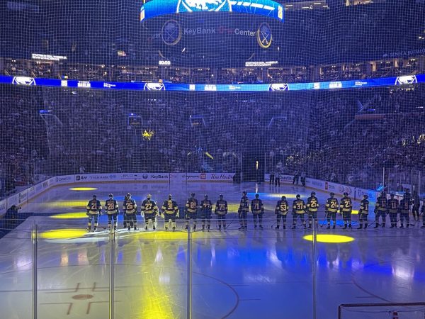 Sabres players lineup prior to opening night