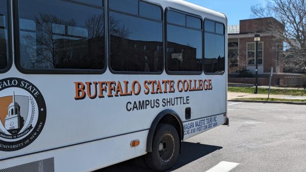 Campus shuttle bus at Cleveland Circle.