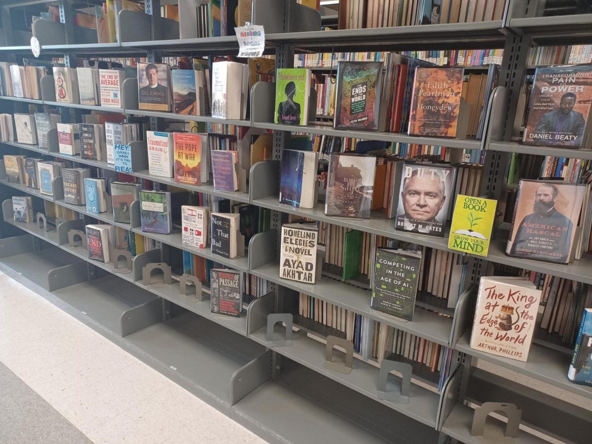 Shelf of books in E.H. Butler library