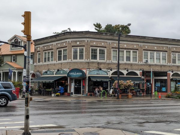 Caffe Aroma on the corner of Elmwood Avenue and Bidwell Parkway. 