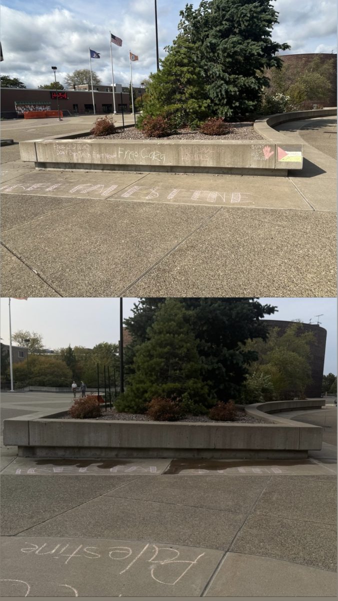 Chalkings erased after students dispersed Oct 11