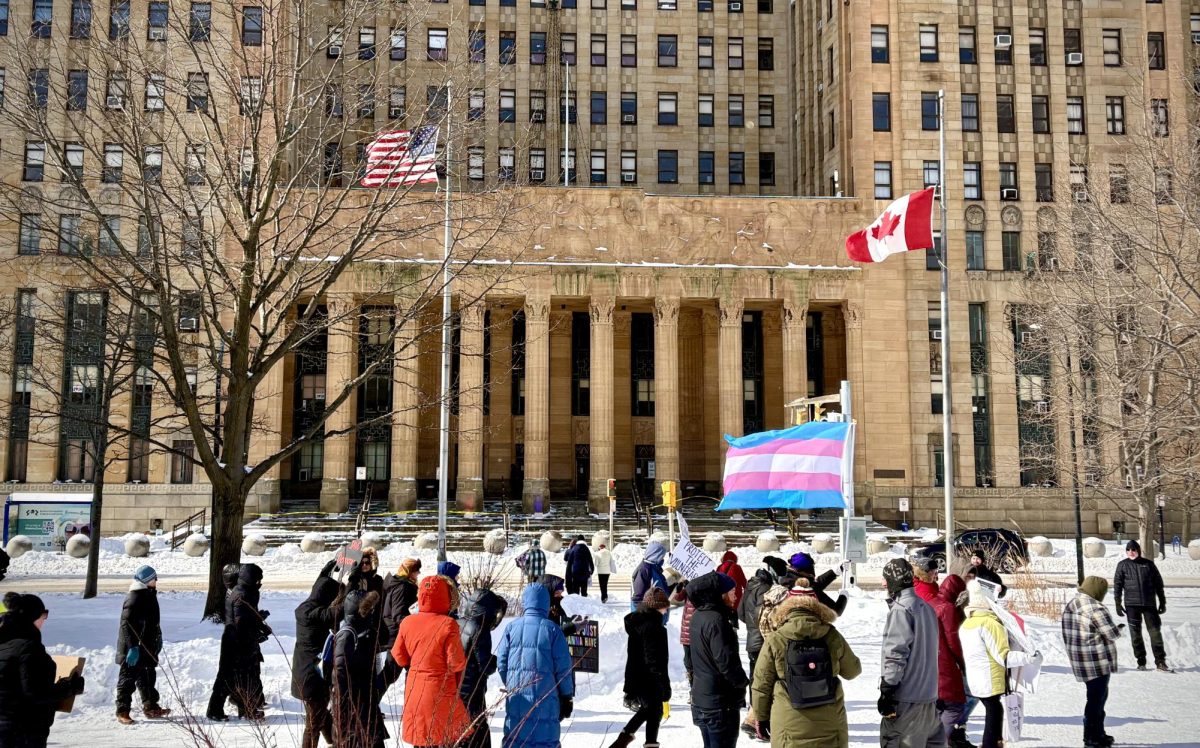 Marchers outside of Buffalo City Council join a larger nationwide protest