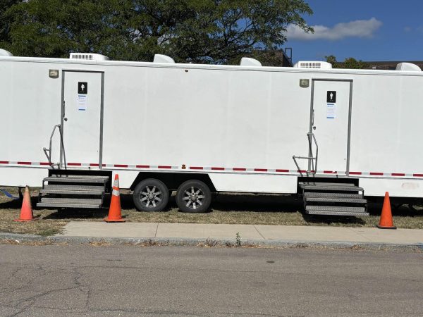 Renovations of the temporary shower trailers between Tower 1 and Tower 2.