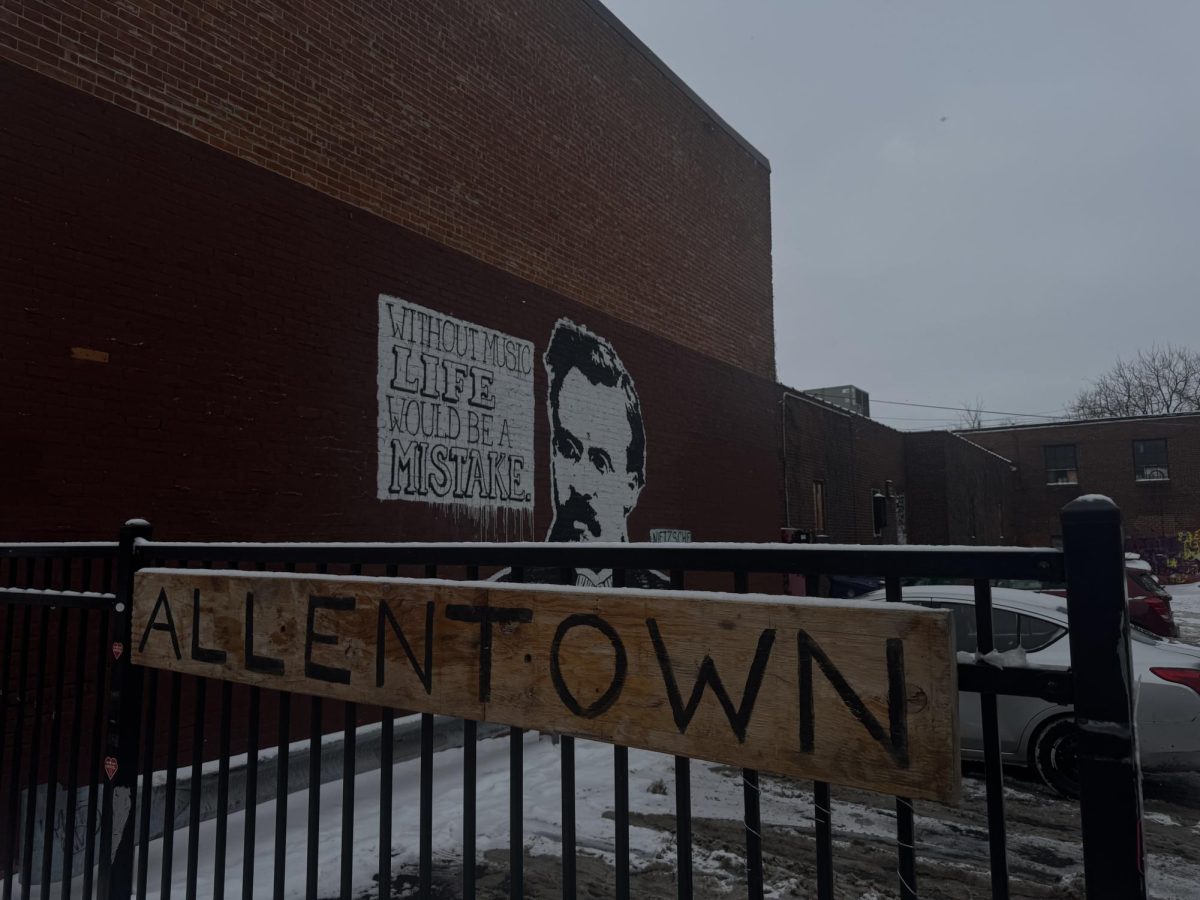 Mural and sign outside Nietzsche's on Allen St.